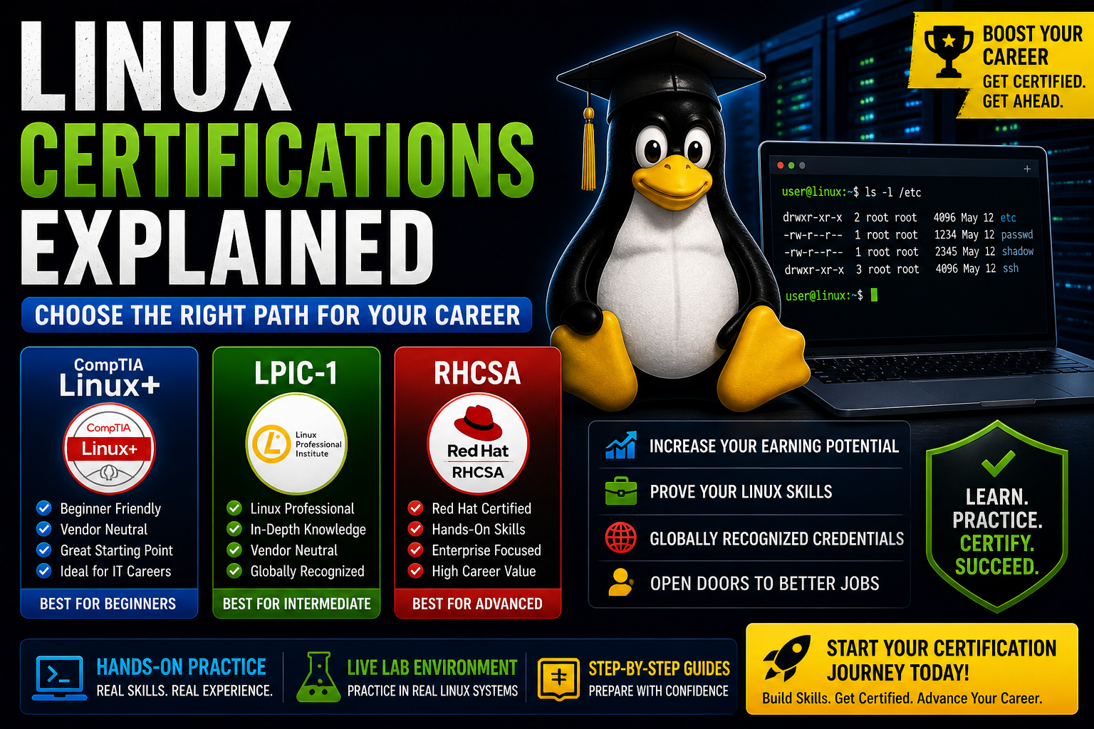Linux Certifications Explained (Linux+, LPIC, RHCSA Guide)